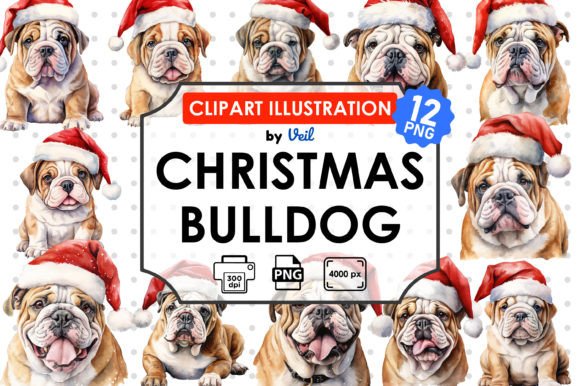 Christmas Bulldog Clipart Sublimation for Illustrations