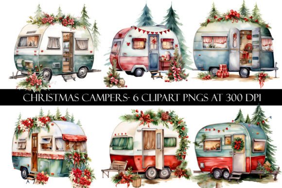 Christmas Camper Clipart for Modern Illustrations