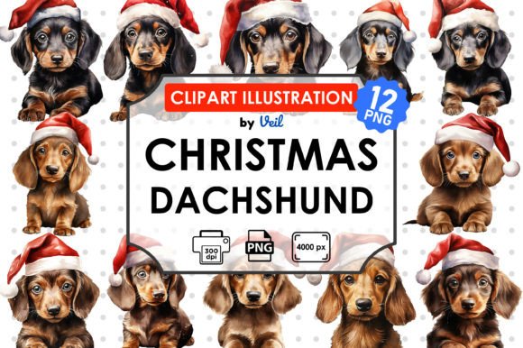 Christmas Dachshund Clipart Sublimation for Festive Illustrations