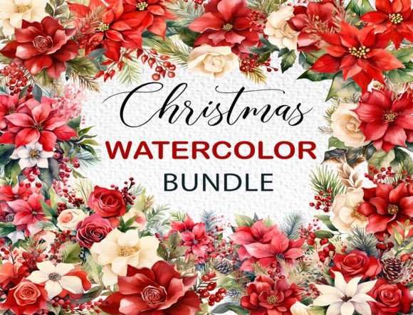 Christmas Flowers Clipart Bundle - PNG for Illustrations