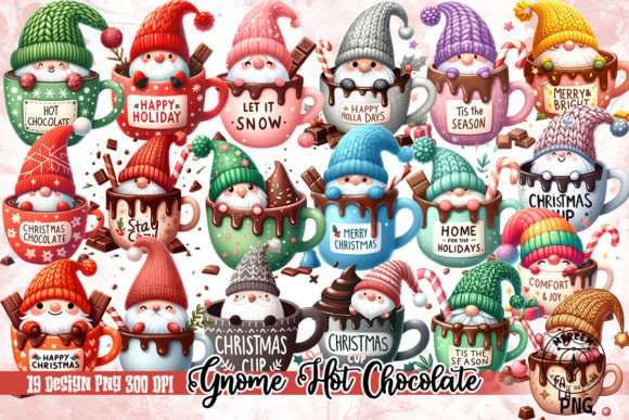 Christmas Gnome Hot Chocolate Clipart for Illustrations
