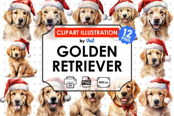 Christmas Golden Retriever Clipart for Modern Illustrations