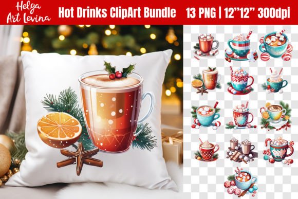 Christmas Hot Drinks Watercolor ClipArt for Seasonal Illustrations
