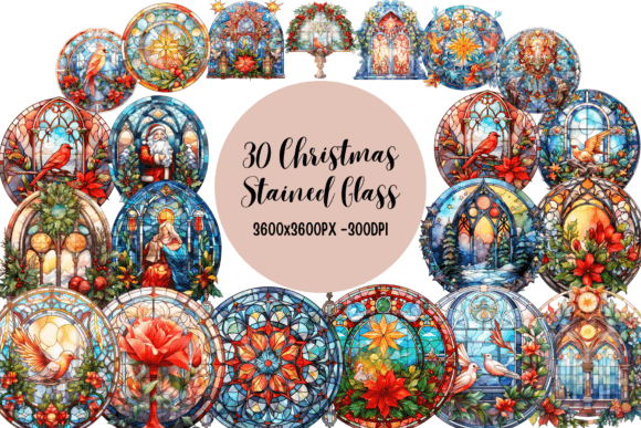 Christmas Stained Glass Clipart for Digital Illustrations