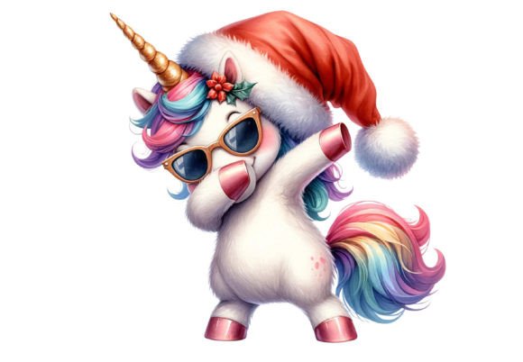 Christmas Unicorn Dab Pose Watercolor for Illustrations