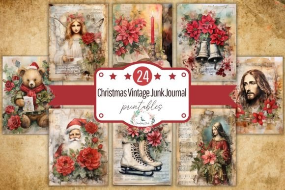 Christmas Vintage Junk Journal Pages: Premium Illustrations for Branding