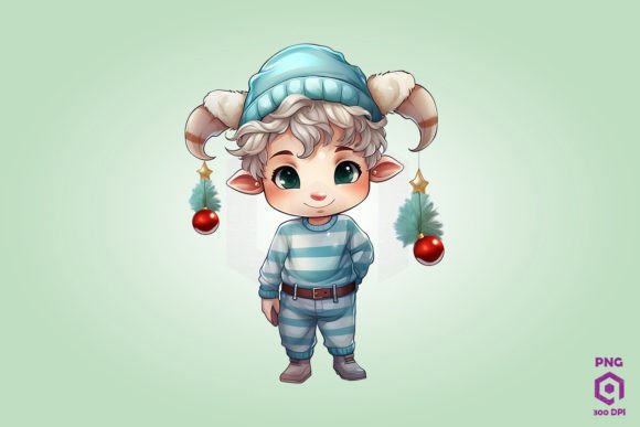Cute Chibi Christmas Capricorn Clipart for Illustrations