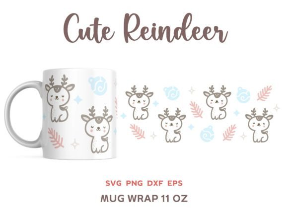 Cute Christmas Reindeer Mug 11oz Wrap for Illustrations