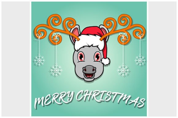 Cute Donkey Head of Christmas Card Illustrations