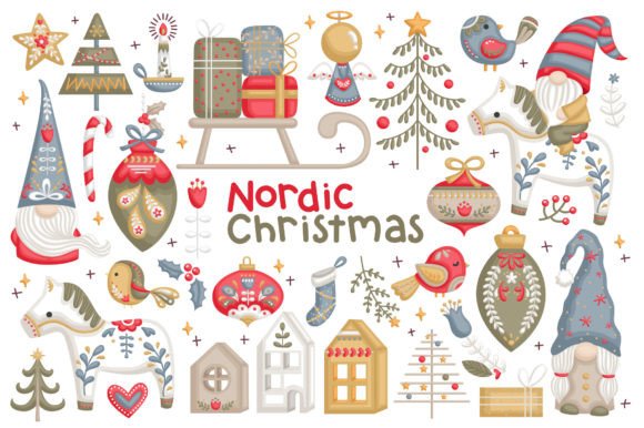 Cute Nordic Christmas Clipart for Illustrations