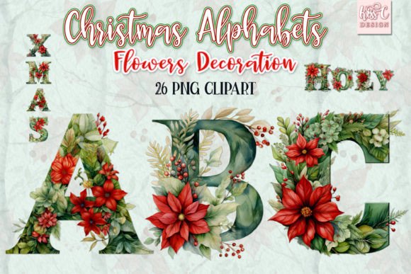 Floral Christmas Alphabet PNG Clipart Review for Illustrations