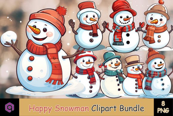 Happy Snowman Christmas Clipart Bundle for Illustrations