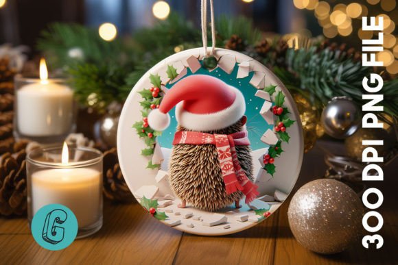 Hedgehog Christmas Ornament Back 13 Illustrations