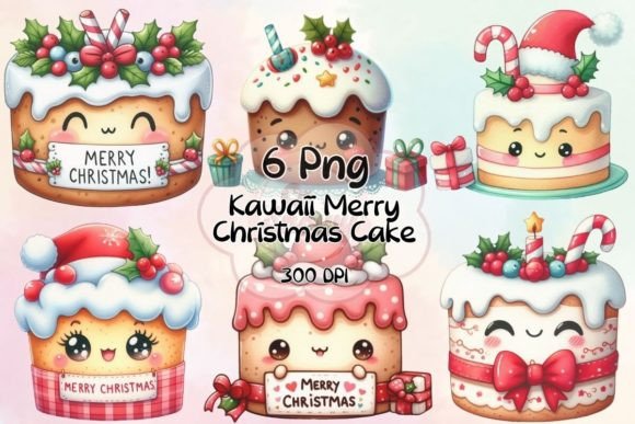 Kawaii Merry Christmas Cake Sublimation: Festive Illustrations for Blogs