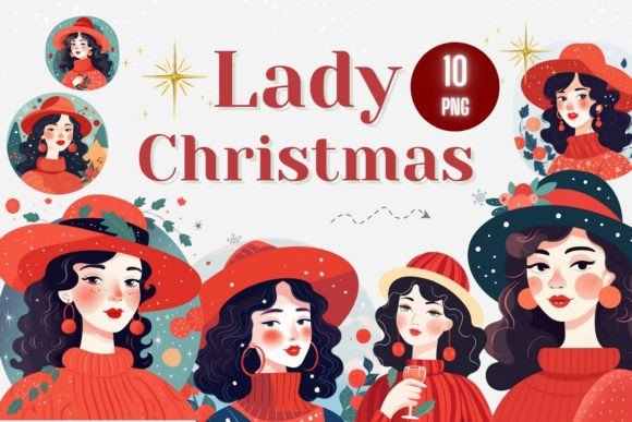 Lady in Christmas Time PNG: Premium Illustrations for Holiday Projects