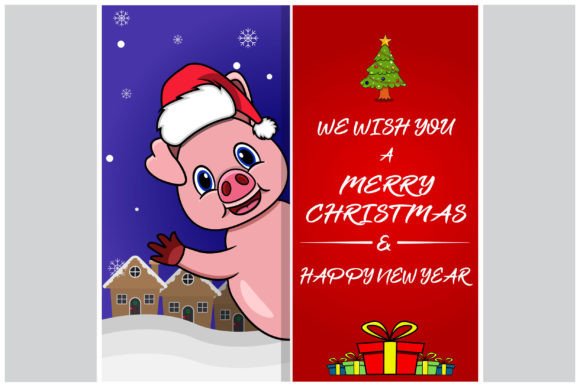 Merry Christmas Card with Cute Pig: A Review for Illustrations