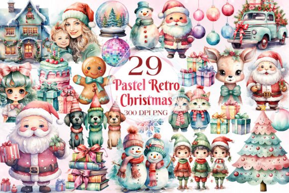 Pastel Retro Christmas Clipart Bundle Review