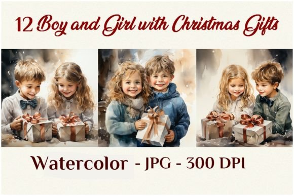 Review: 12 Boy and Girl with Christmas Gifts Illustrations