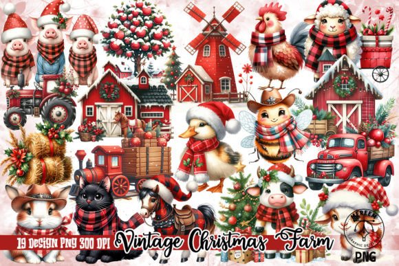 Vintage Christmas Farm Clipart PNG for Holiday Illustrations