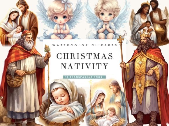 Watercolor Christmas Nativity Clipart for Illustrations