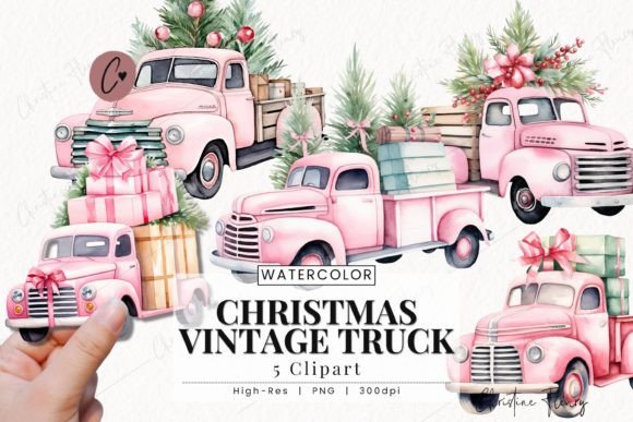 Watercolor Pink Christmas Vintage Truck: A Seller's Review