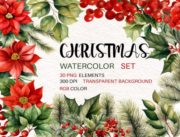 Watercolor Winter Christmas Clipart PNG for Illustrations